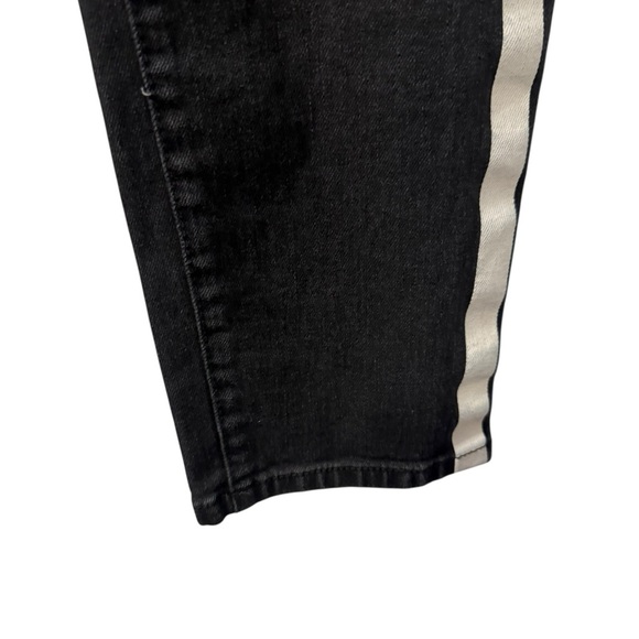 Fashion Nova Men's stretchy  Black Jeans with double white Stripes Size 38 - Picture 2 of 8